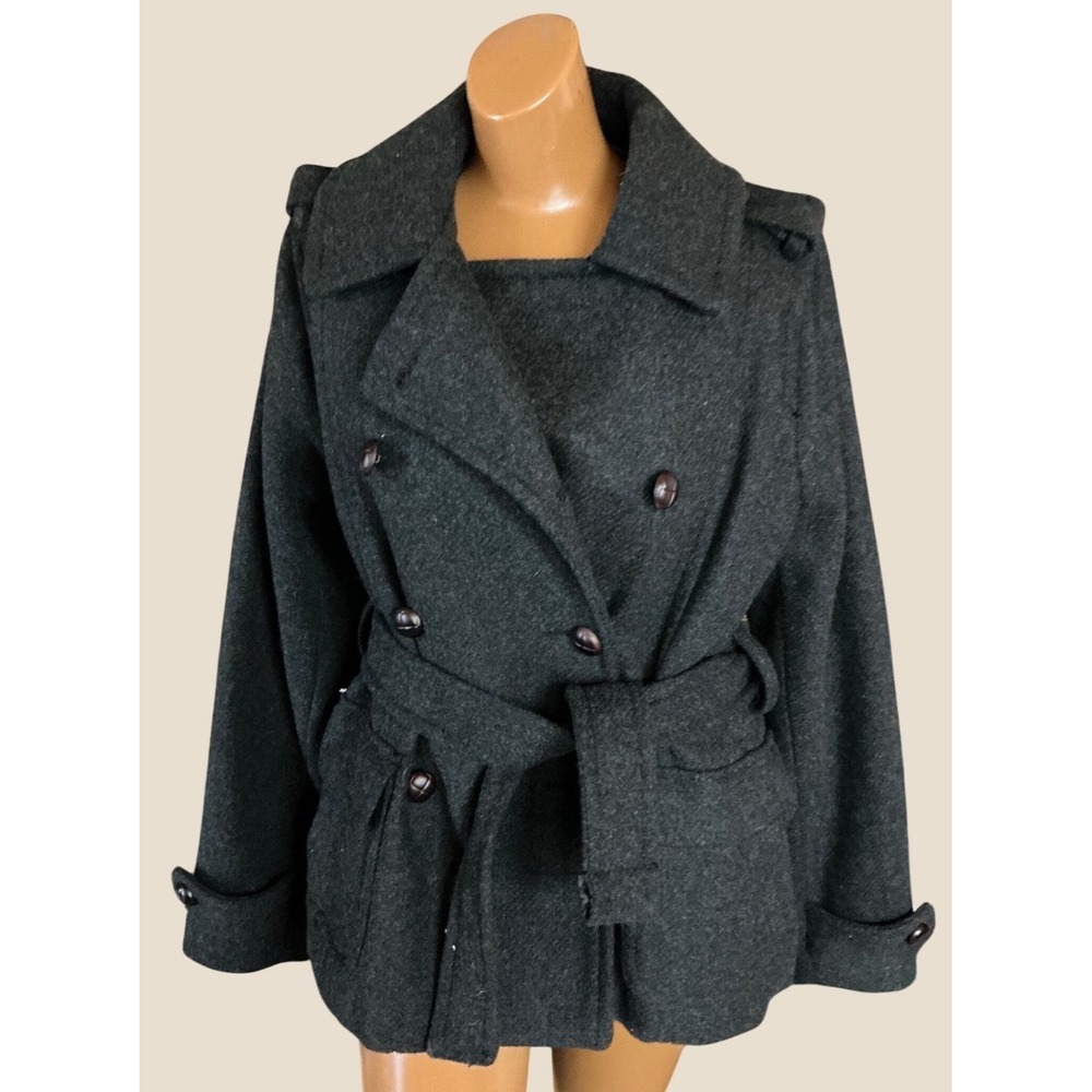American Eagle Vintage Peacoat Grey Wool Blend Belted Jacket Large L
